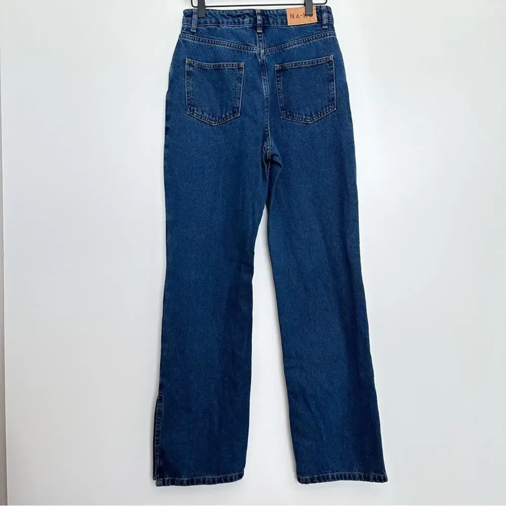 NA-KD Split Hem High Waist Denim Jeans - Picture 3 of 12